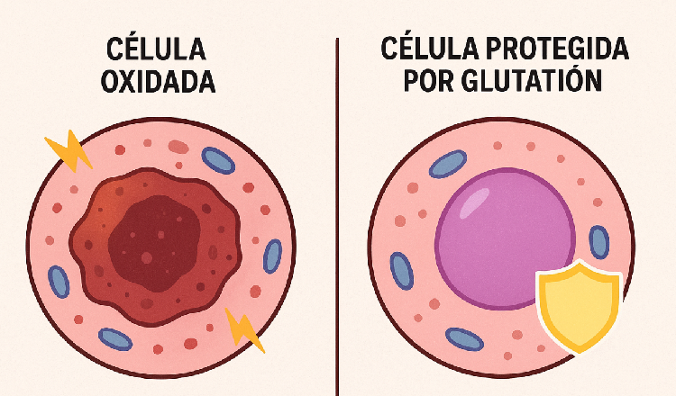 Célula Oxidada vs Célula Protegida por Glutatión